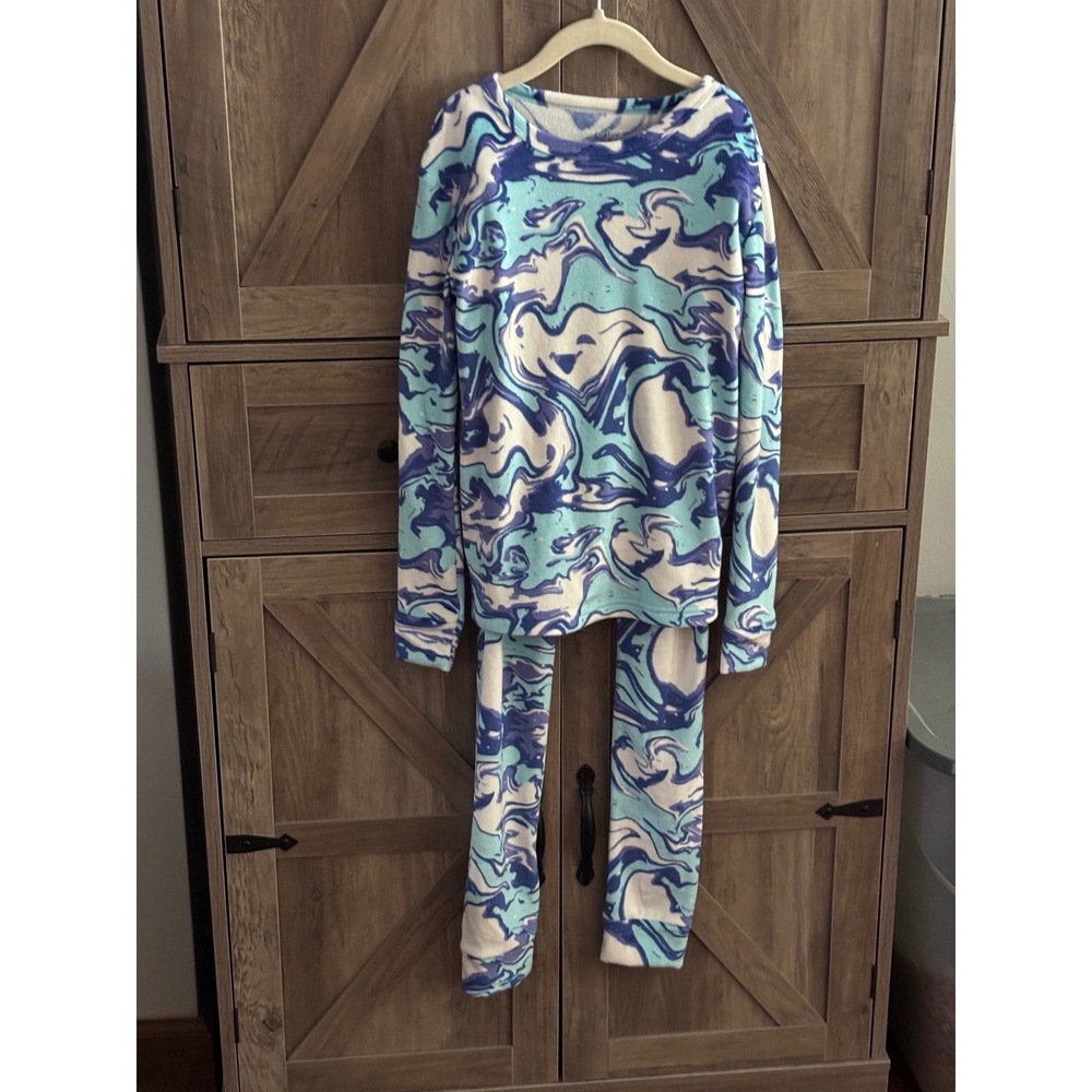 Cat & Jack Kids Blue Marble Swirl Fleece Pajama Set Long Sleeve 2pc Size 10